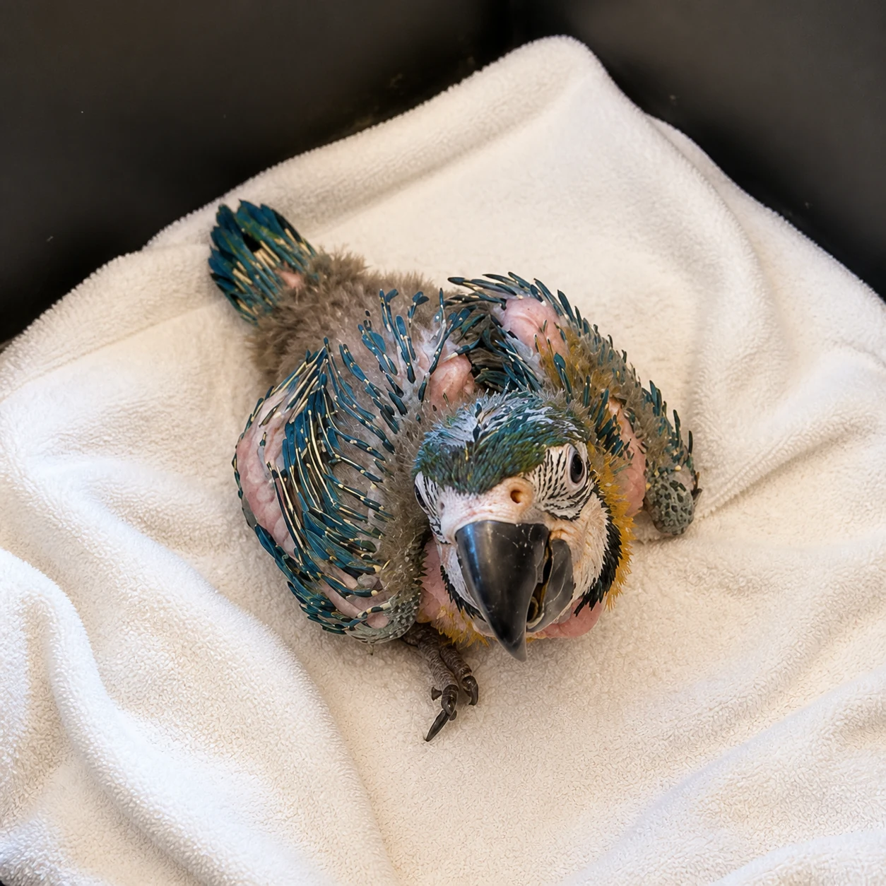Baby macaw during his first days