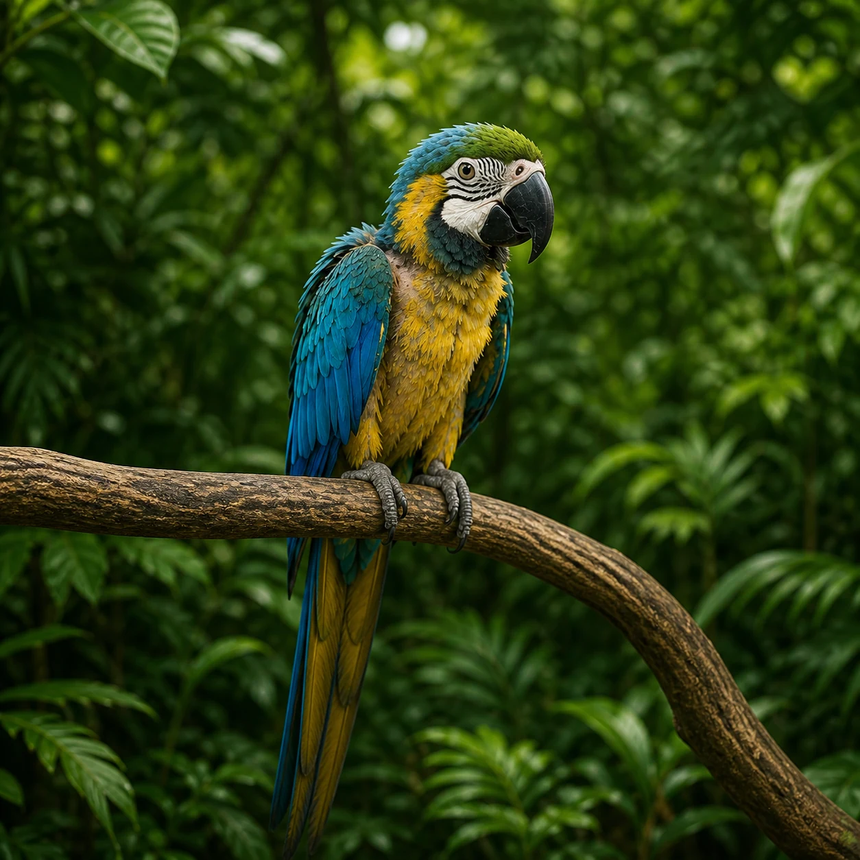 Young blue-and-gold macaw on a branch